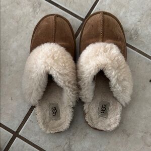 UGG Brown and Cream Shearling Slippers
